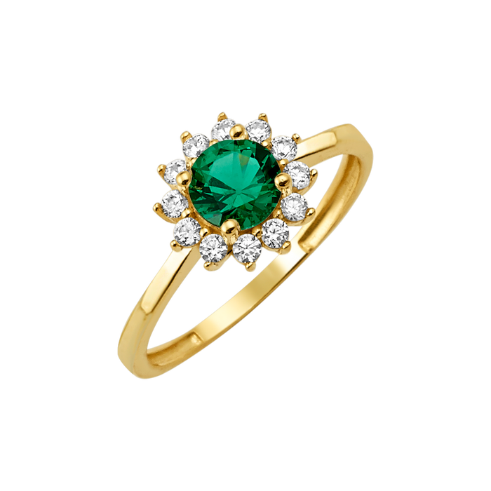 10K/14K Solid Gold Round Green Halo Ring