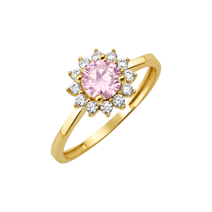 10K/14K Solid Gold Round Pink Halo Ring