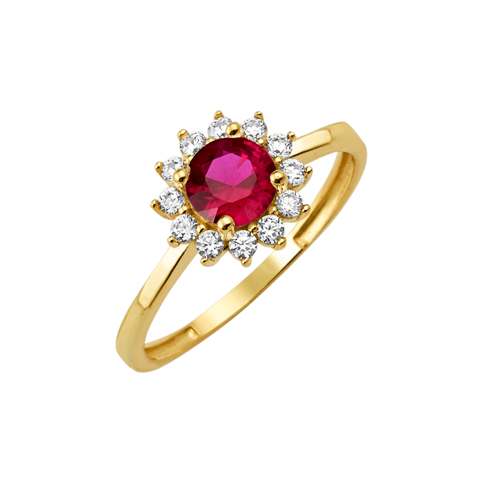 10K/14K Solid Gold Round Red Halo Ring