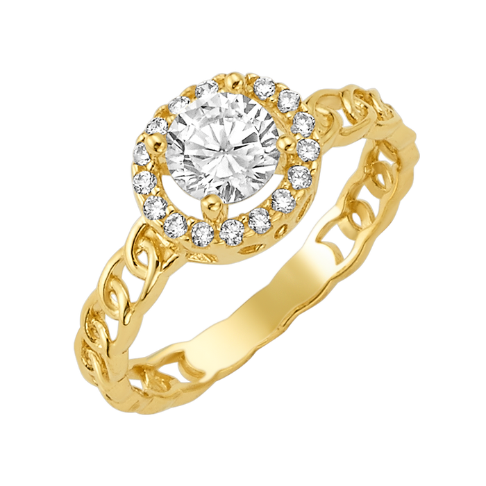 10K/14K Solid Gold Round White Halo Ring