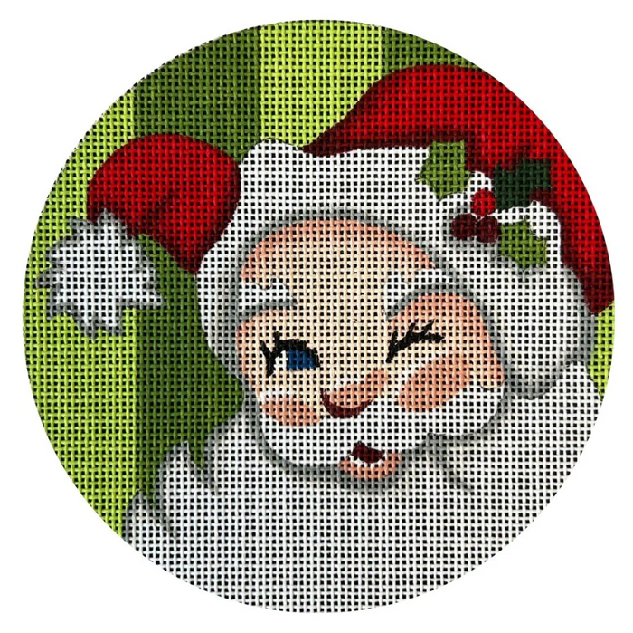 Santa Winking on Green Stripes