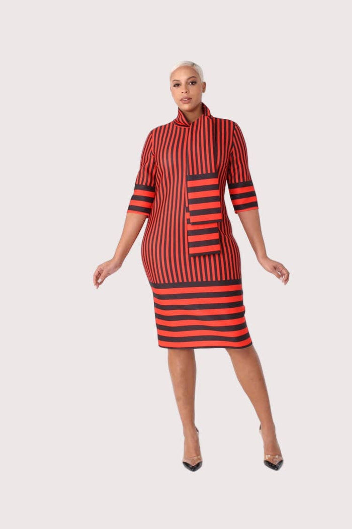Scuba Striped Bodycon Dress -82059 for her