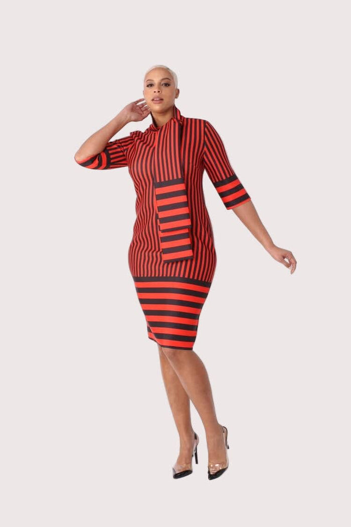 Scuba Striped Bodycon Dress -82059 for her