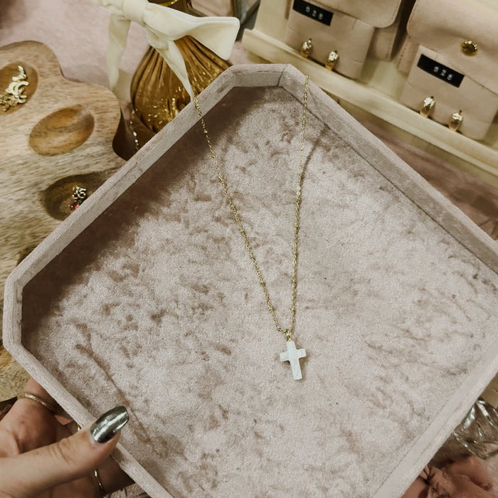 Shell Pearl Cross Charm