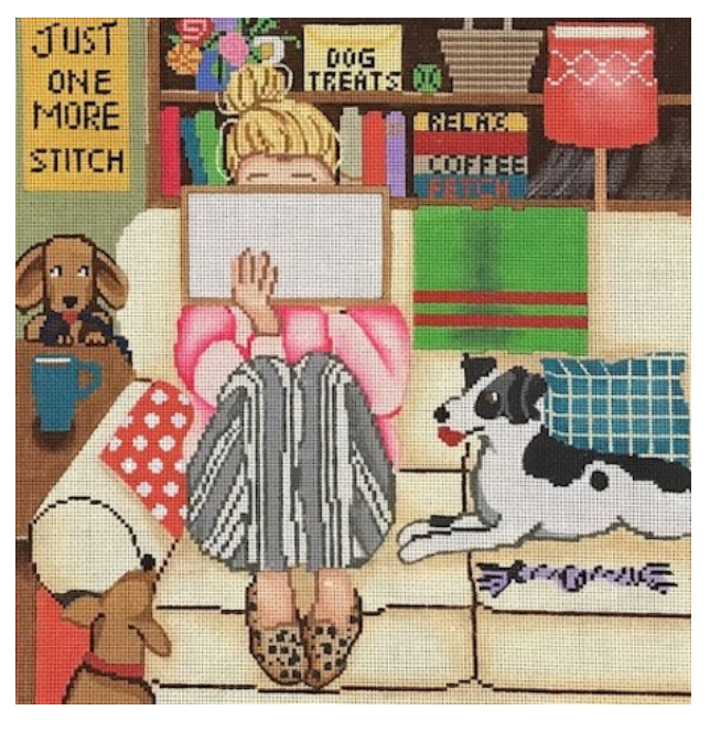 Sitching Girl with Dogs