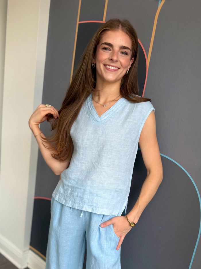 Sky Linen Sleeveless Top