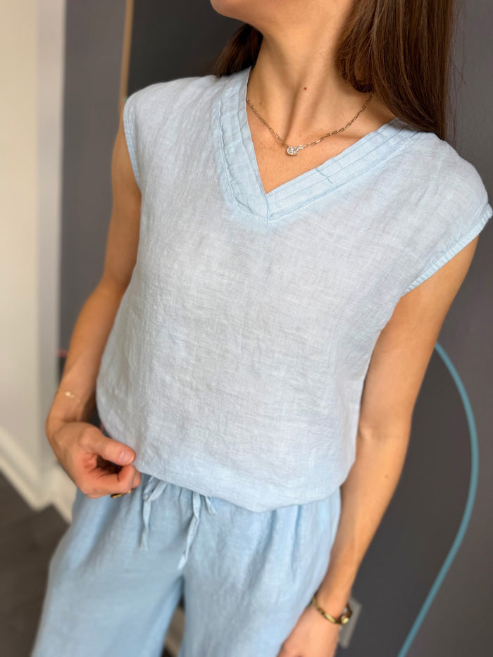Sky Linen Sleeveless Top