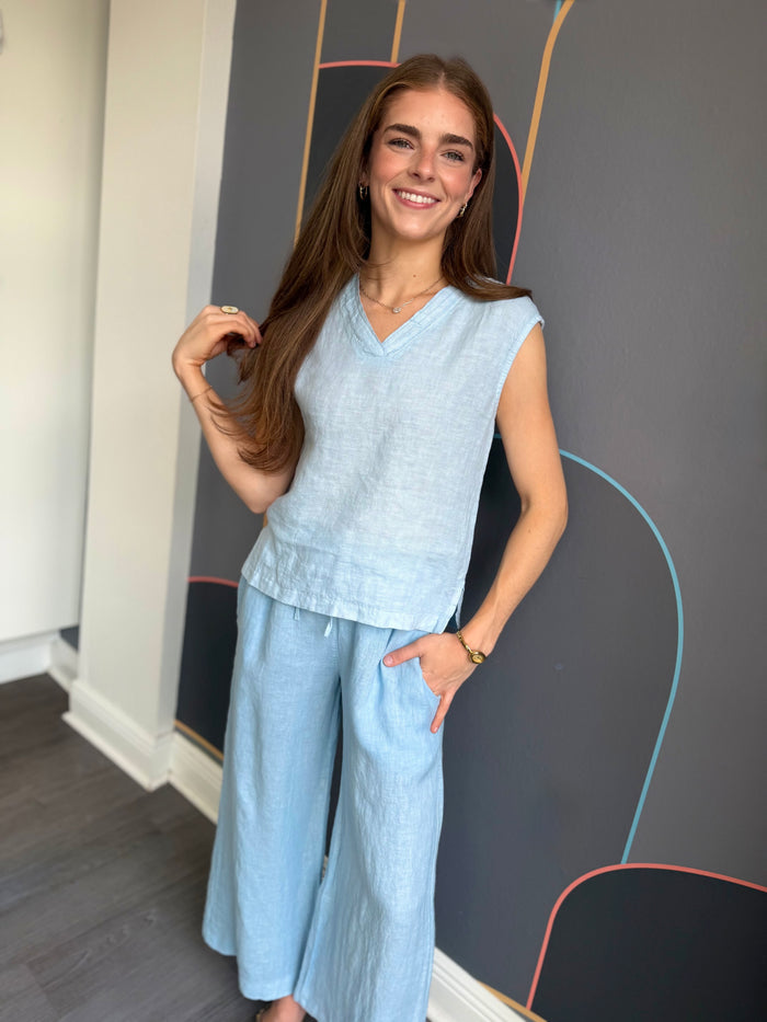 Sky Linen Sleeveless Top