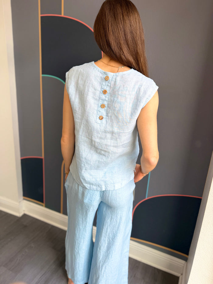 Sky Linen Sleeveless Top