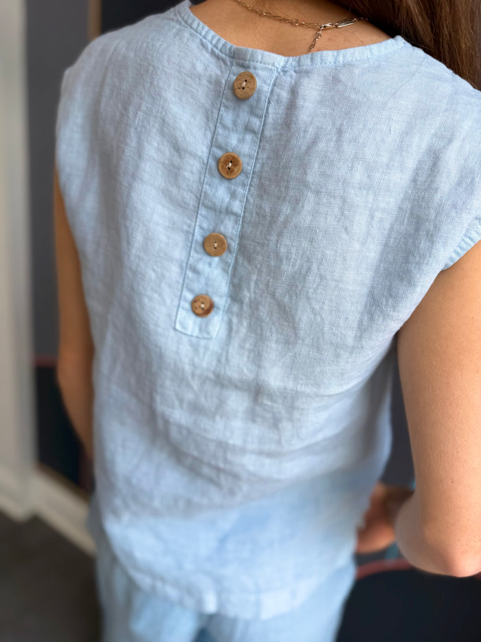 Sky Linen Sleeveless Top