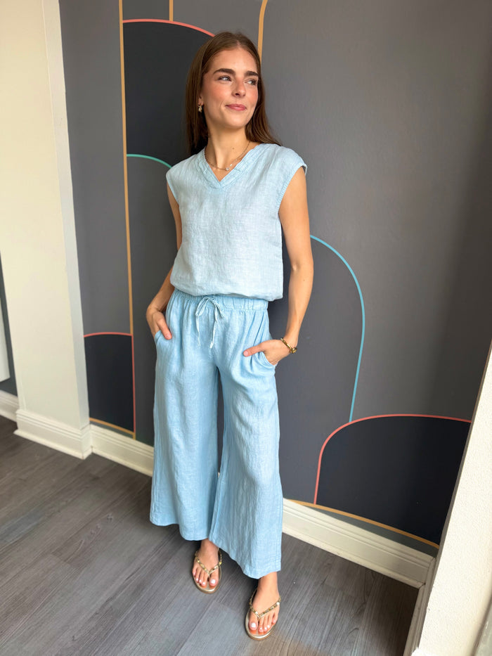 Sky Linen Sleeveless Top