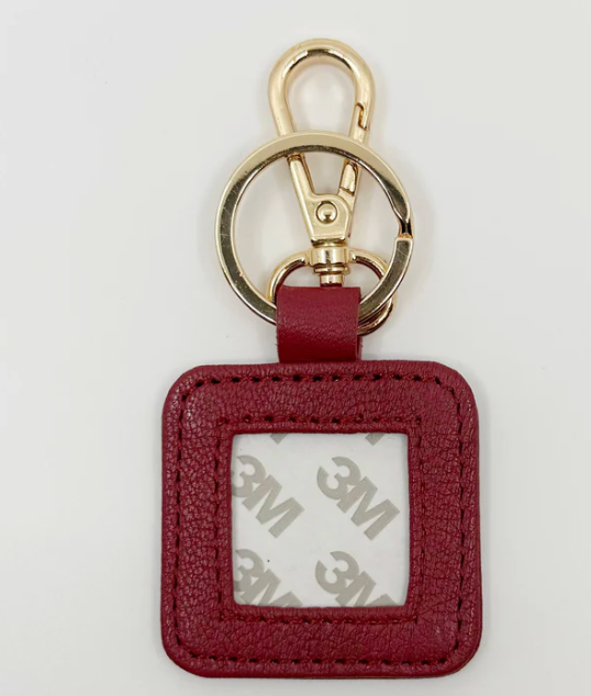 Square Leather Key Fob-Cranberry