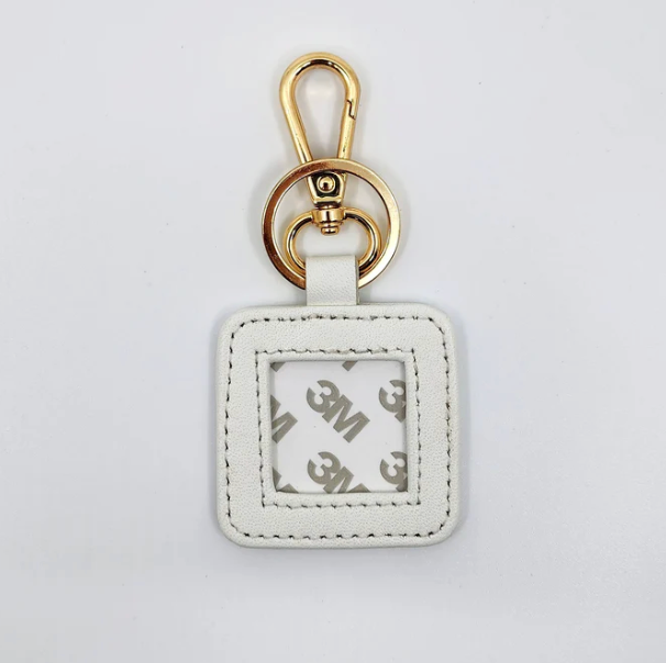 Square Leather Key Fob-White