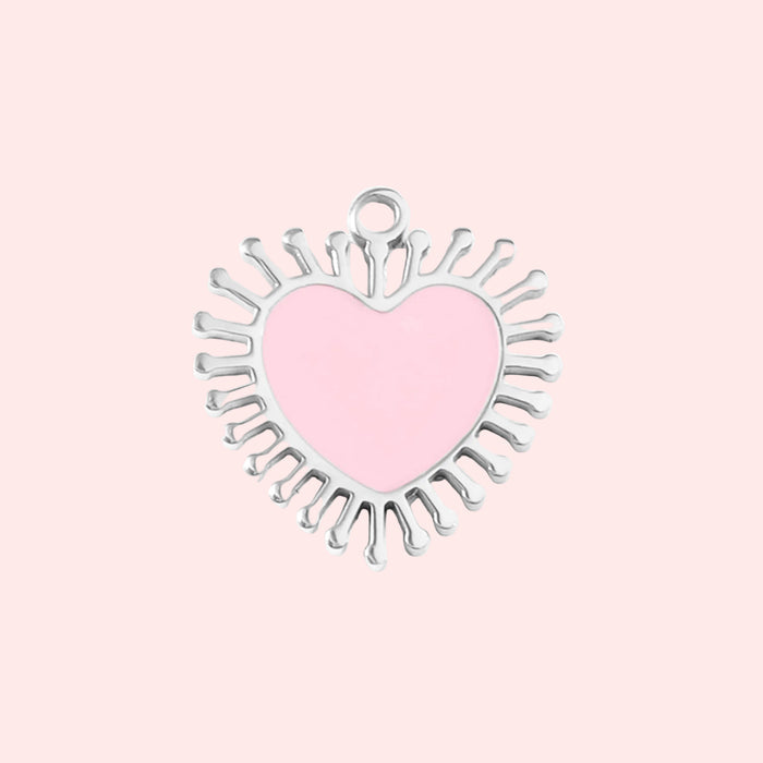 Stainless Steel Pink Sunray Heart Charm