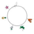 Sterling silver Na Keiki Island Life charm bracelet with colorful enamel island-themed charms. Item No. 45378