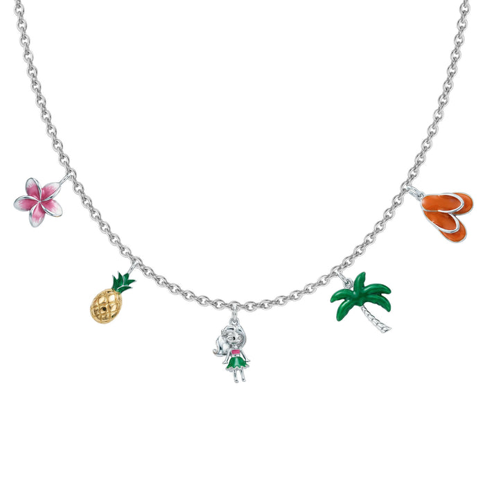 Na Keiki Island Life enamel charm necklace in sterling silver, close-up detail. Item No. 45377