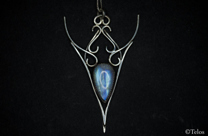 Sterling Silver Rainbow Moonstone Elven necklace