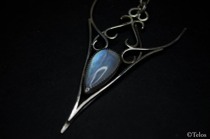 Sterling Silver Rainbow Moonstone Elven necklace