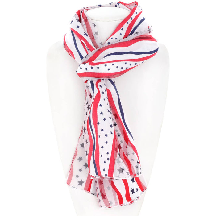 Stripes and Stars Sheer Satin Patriotic Scarf