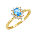 10K/14K Solid Gold Teardrop Aqua Halo Ring