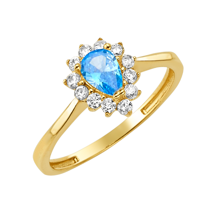 10K/14K Solid Gold Teardrop Aqua Halo Ring