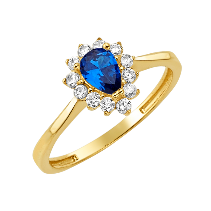 10K/14K Solid Gold Teardrop Blue Halo Ring