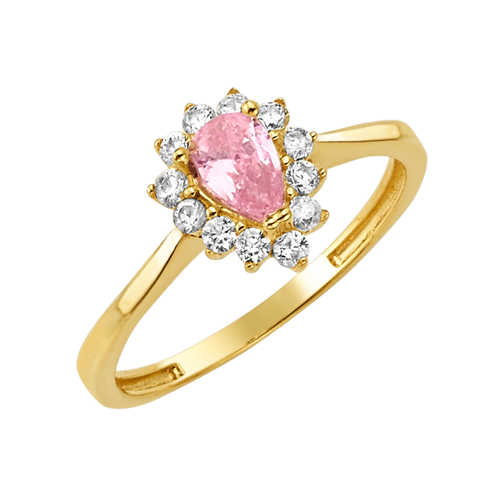 10K/14K Solid Gold Teardrop Pink Halo Ring