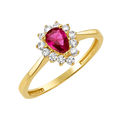 10K/14K Solid Gold Teardrop Red Halo Ring