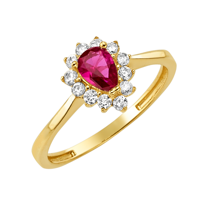 10K/14K Solid Gold Teardrop Red Halo Ring