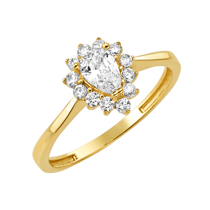 10K/14K Solid Gold Teardrop White Halo Ring
