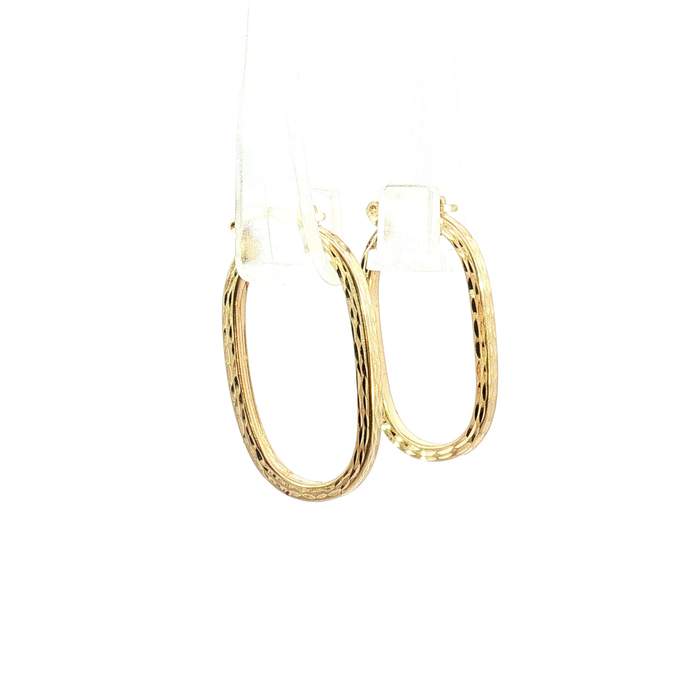 Textured Oval Hoop Earrings in Yellow Gold