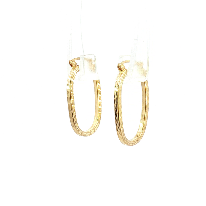 Textured Oval Hoop Earrings in Yellow Gold