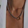 The Buckle Necklace – Gun Metal Steel + Gold