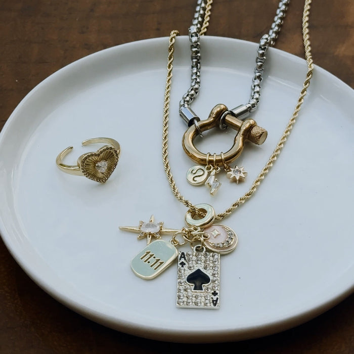 The Buckle Necklace – Gun Metal Steel + Gold