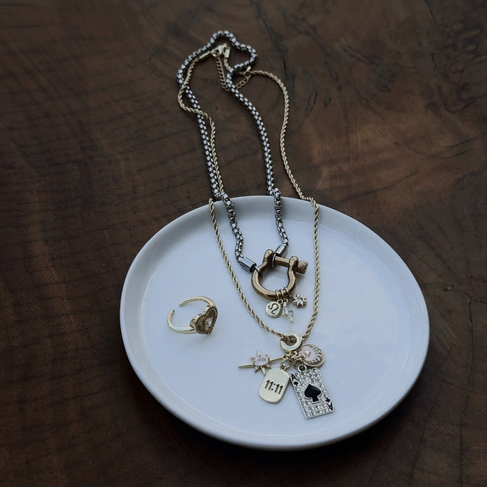 The Buckle Necklace – Gun Metal Steel + Gold