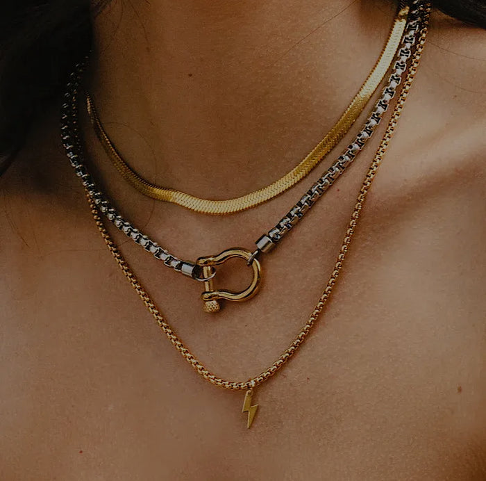 The Buckle Necklace – Gun Metal Steel + Gold