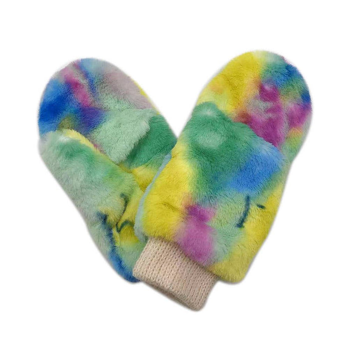 Tie Dye Faux Fur Mitten Gloves