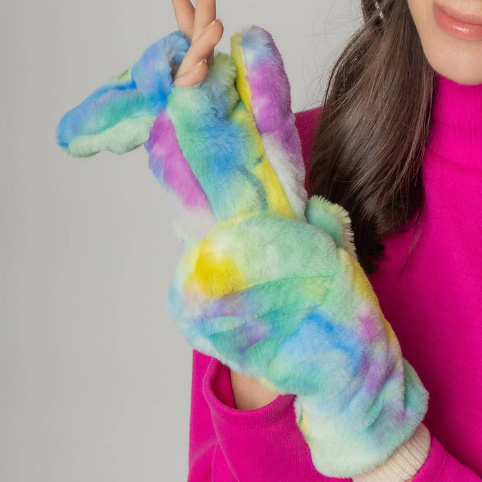 Tie Dye Faux Fur Mitten Gloves