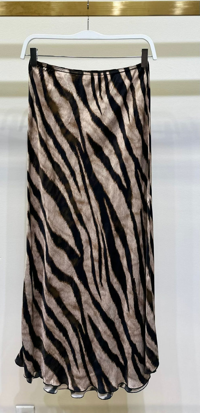 Tiger Print Silk Midi Skirt