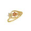 10K/14K Gold Triple Flower Ring with Red & White Gemstones