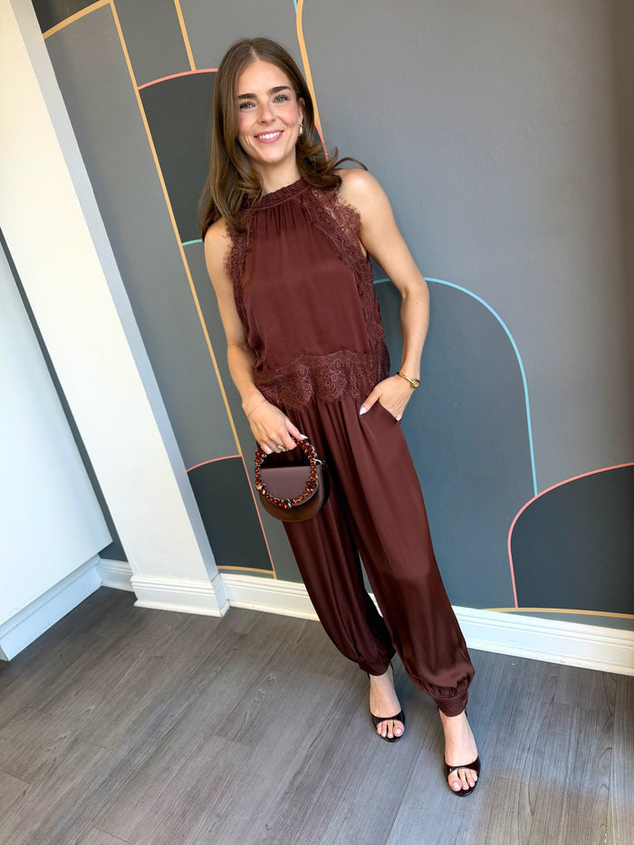 Trudie Satin Crossbody Bag - Chocolate