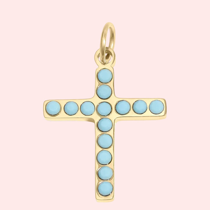 Turquoise Stone Cross Charm