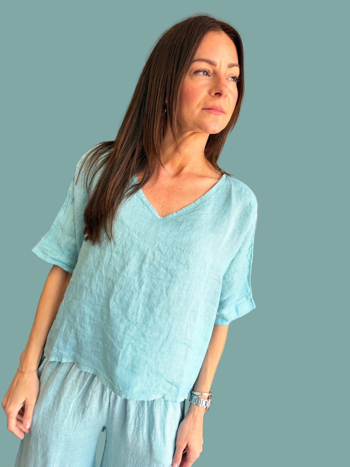 V-Neck Linen Crop Top