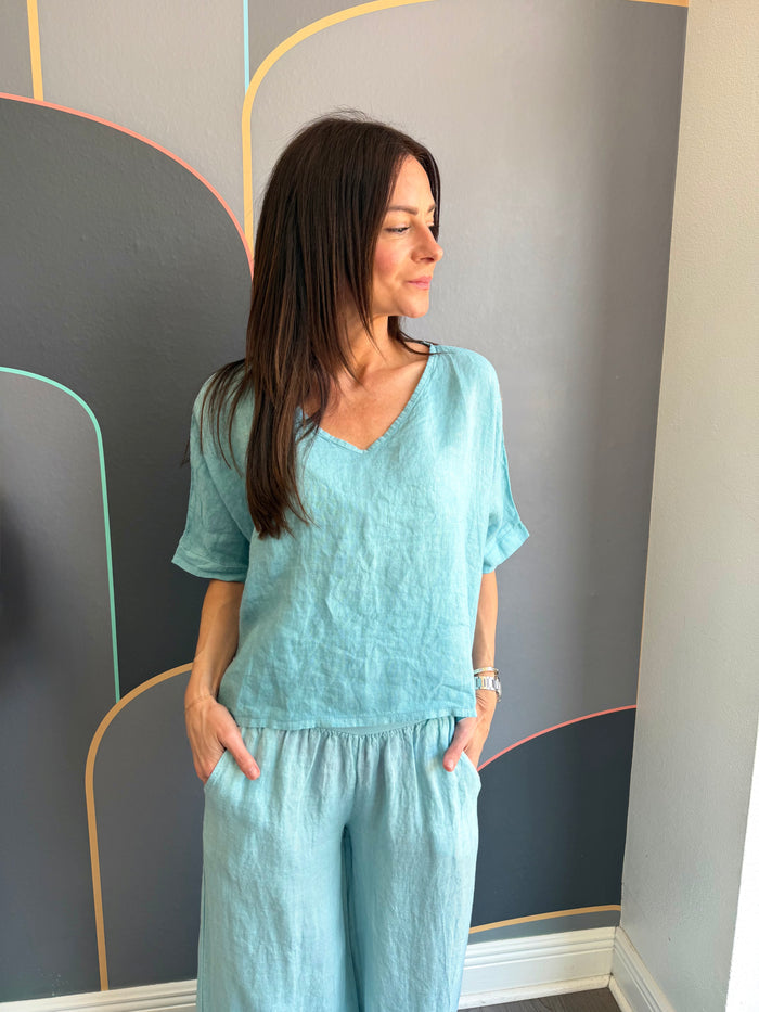 V-Neck Linen Crop Top