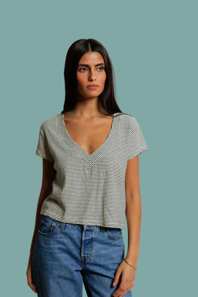 Val Stripe V Neck Tee