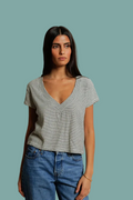 Val Stripe V Neck Tee