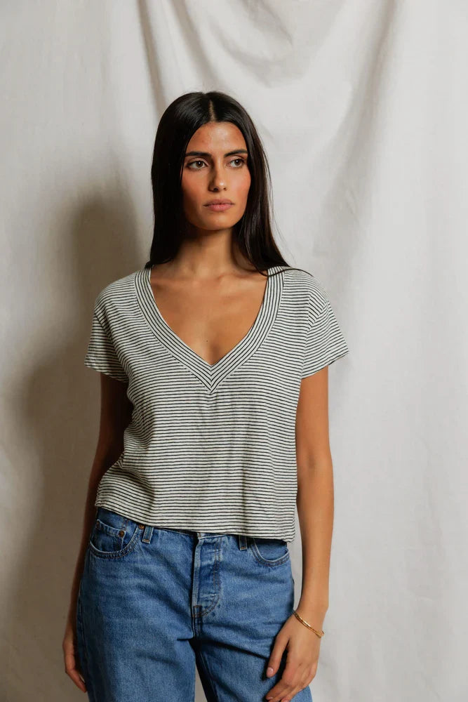 Val Stripe V Neck Tee