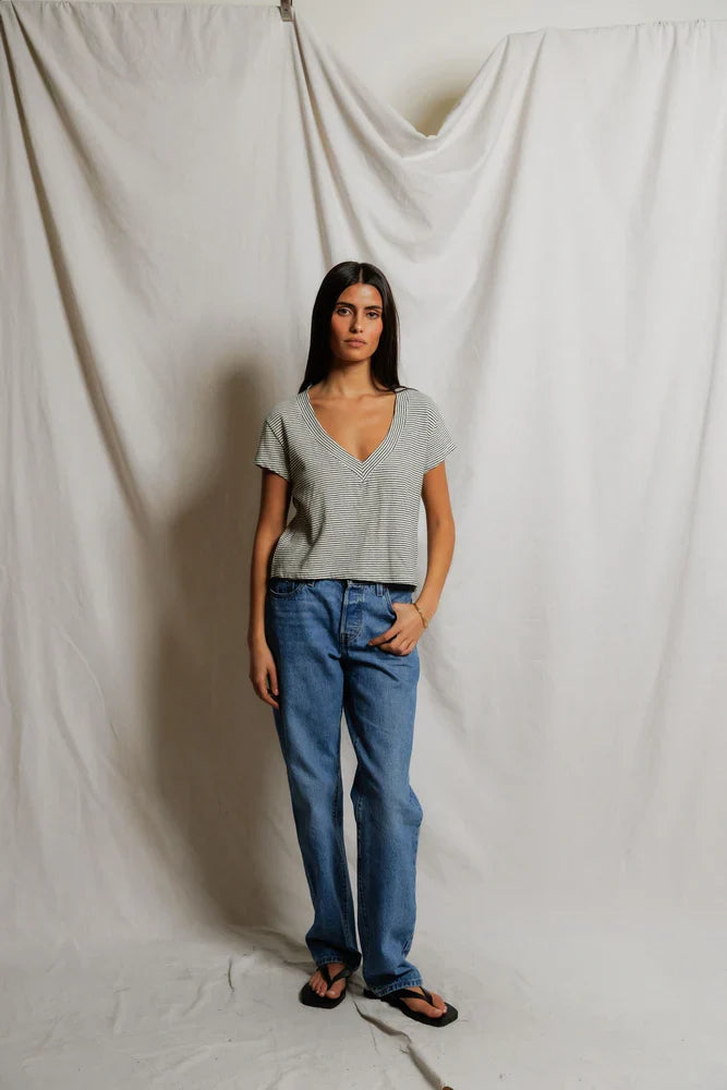 Val Stripe V Neck Tee