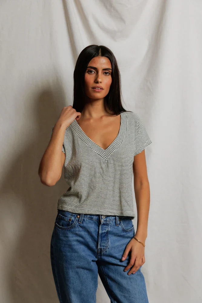 Val Stripe V Neck Tee