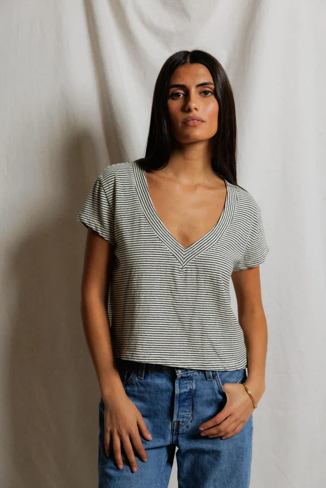 Val Stripe V Neck Tee